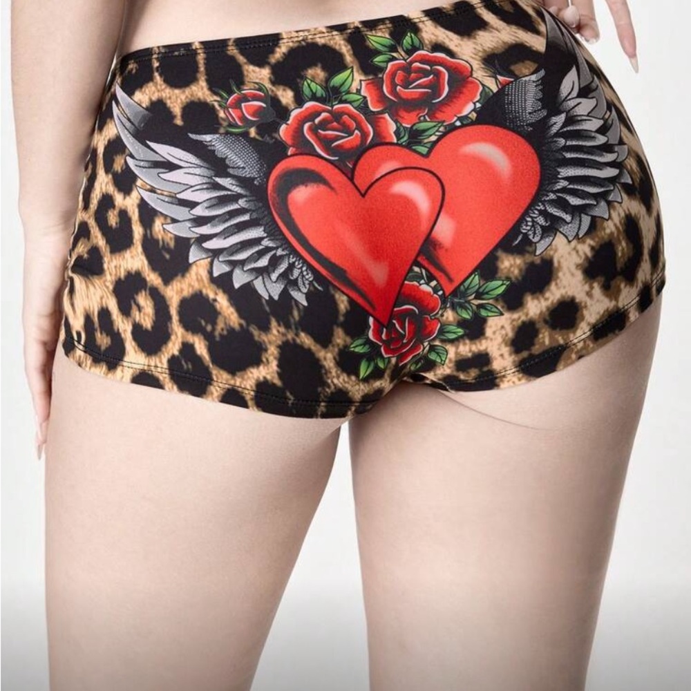Leopard Print Shorts with Red Heart Design